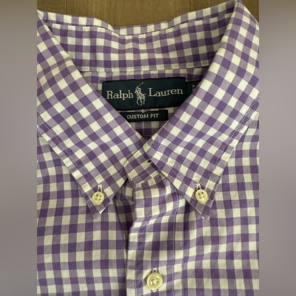 Ralph Lauren Custom‎ Fit Button Down XL Purple White Check Gingham Plaid Spring - Picture 1 of 7